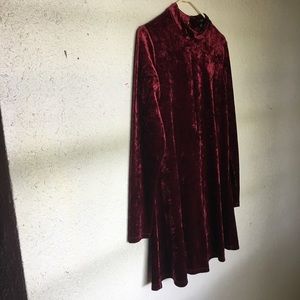 Velvet long-sleeve skater dress, maroon